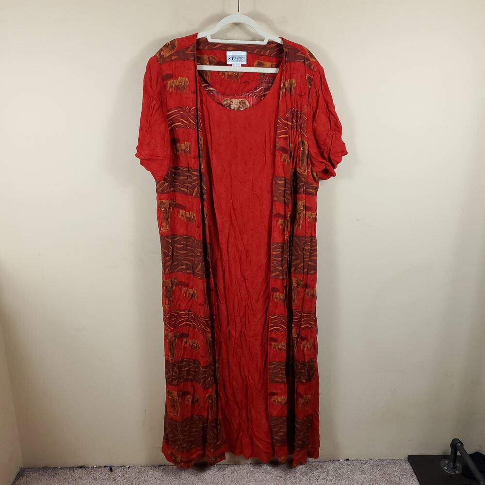 Vintage Red Aztec Layered Maxi Dress Size 20W